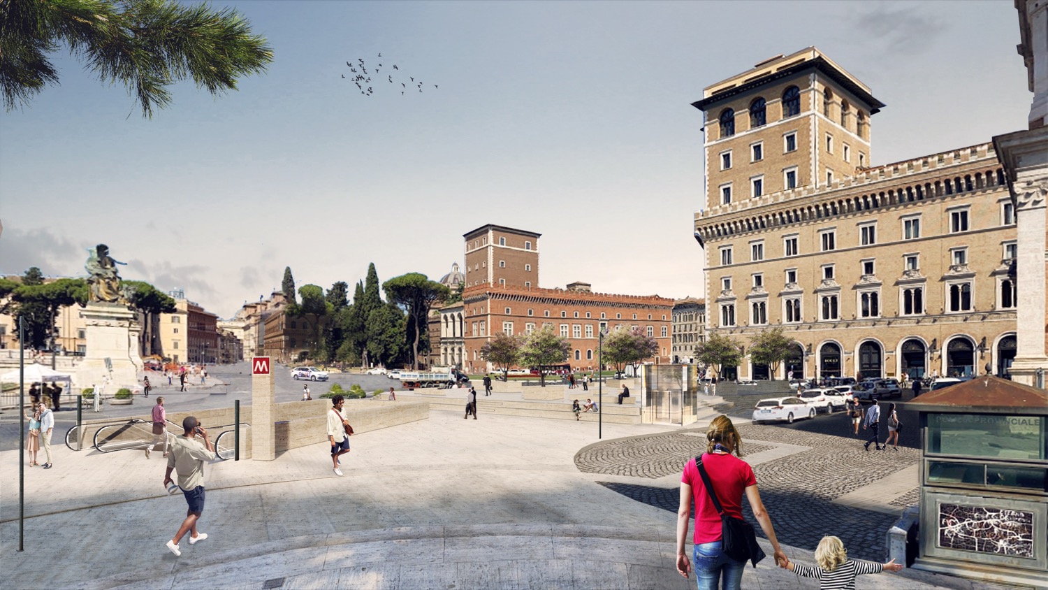 Render Piazza Venezia Ateneo di Adriano - esterno da Via dei Fori