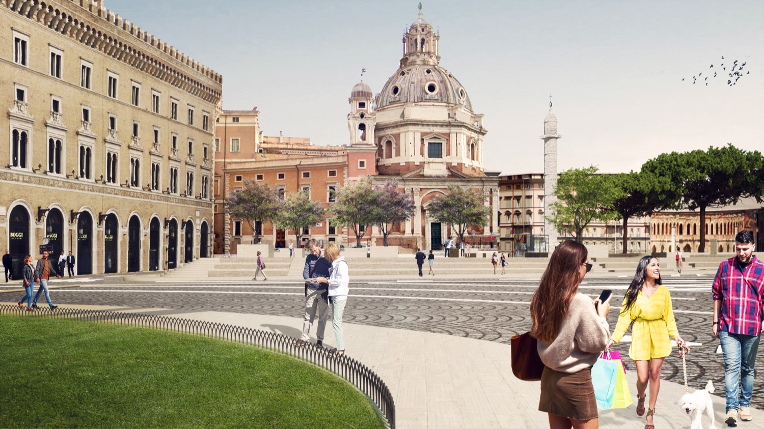 Render Piazza Venezia Ateneo di Adriano - esterno da sud P.za Venezia