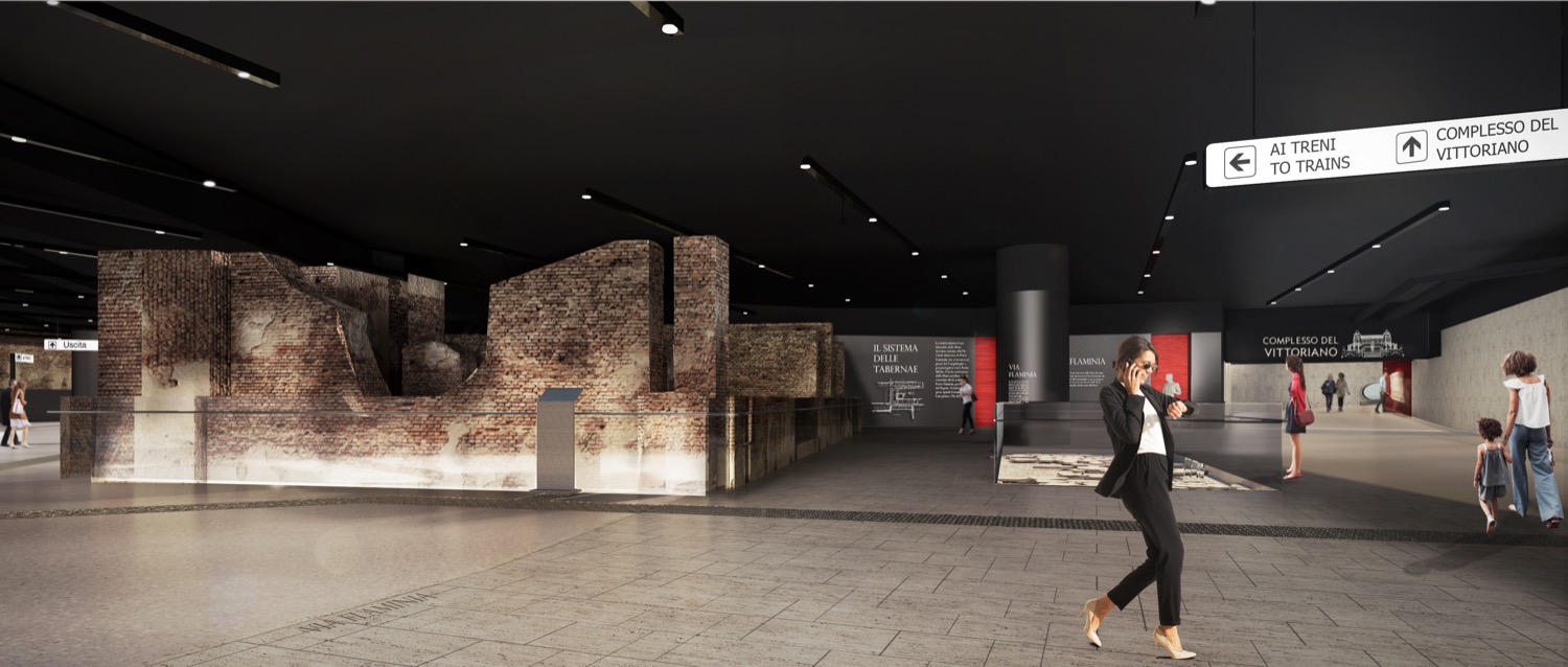 Render Piazza Venezia Dettaglio scala ingresso atrio museo