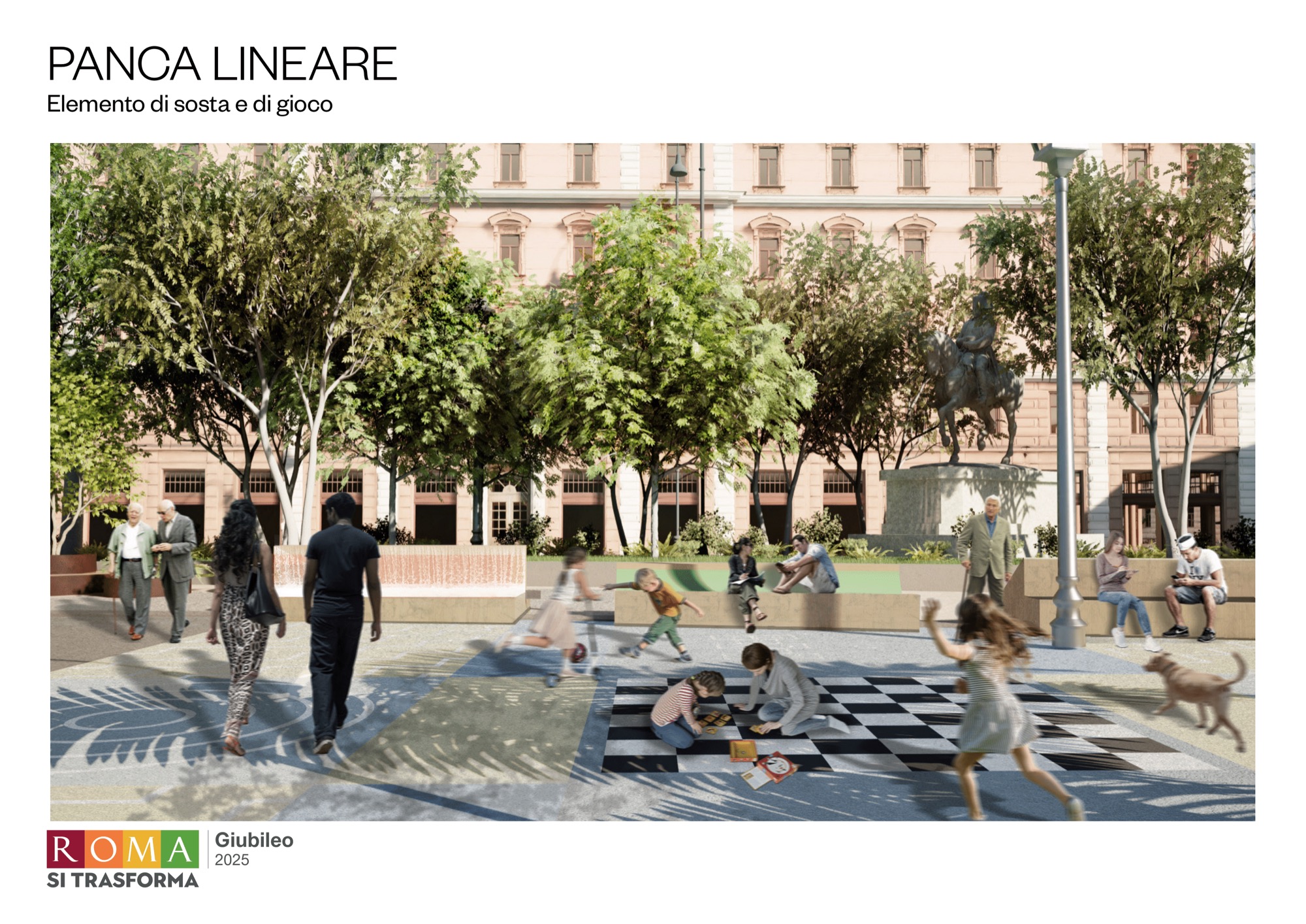 Piazza Risorgimento render panca lineare