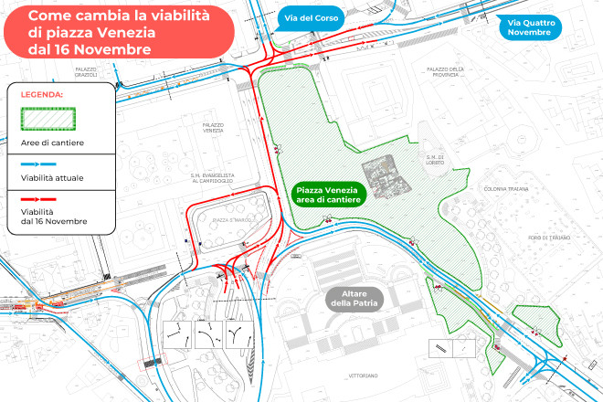 Piazza Venezia: dal 16 novembre cambia la viabilità